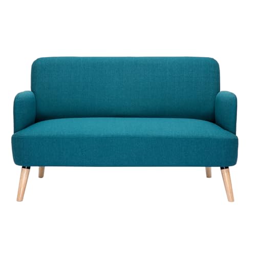 Miliboo Canapé scandinave 2 Places en Tissu Bleu Canard et Bois Clair ISKO