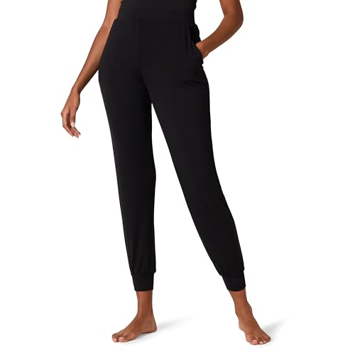 Amazon Essentials Pantalones de Pijama de Punto Ligero, Ropa de Dormir y de Descanso con Bolsillos Mujer, Negro, M