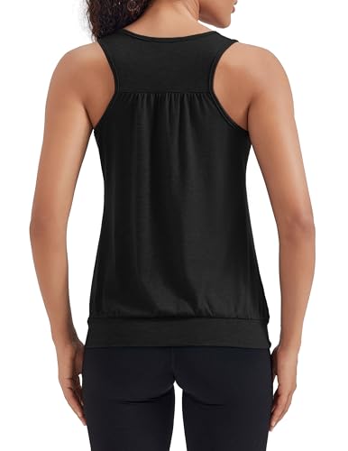 PINSPARK Damen Tank Top Ärmellose Racerback Laufen Fitness Funktions Shirt Workout Sommer Oberteil 2er Pack Schwarz M
