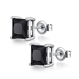 JiaYang Pendientes de tuerca de plata de ley 925 con circonita cúbica, hipoalergénicos, de corte redondo/cuadrado, para mujeres/hombres, unisex, de 4 a 8 mm, 6 MM, Plata de ley, Circonia cúbica