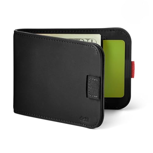 Distil Union Wally Bifold 5.0 Slim Bifold Wallet for Men – Minimalist RFID Leather Wallet, Pull Tab Card Holder & Money Clip - Holds 14 Cards & 30 Bills - No ID Window - Black