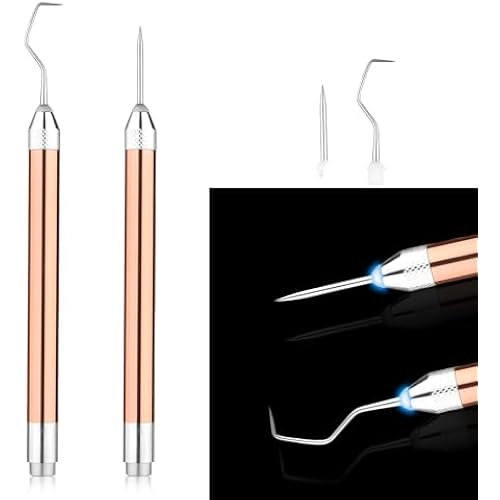 2 Pack LED Lighted Weeding Tools for Vinyl with Pin and Hook, Stainless Steel Weeder Tools Kit for Removing Tiny Adhesive Vinyl Paper & Iron-on Projects Cuts, DIY Art Work Cutting Silhouettes