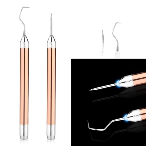 2 Pack LED Lighted Weeding Tools for Vinyl with Pin and Hook Stainless Steel Weeder Tools Kit for Removing Tiny Adhesive Vinyl Paper & Iron-on Projects Cuts DIY Art Work Cutting Silhouettes