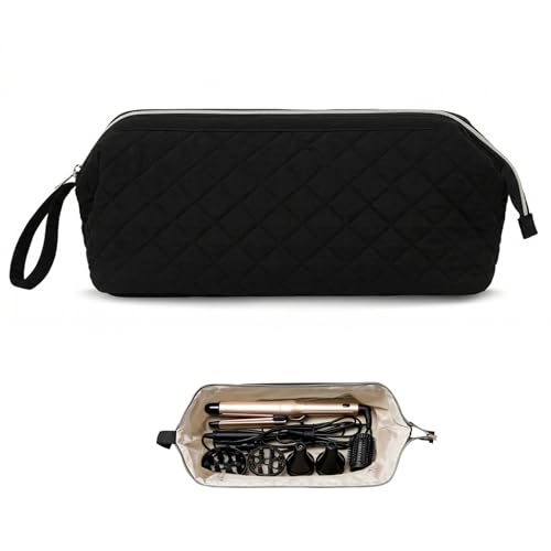 Stratalife Quilted Hair Tools Travel Bag with Polishing Cloth Compatible with Dyson Airwrap Shark Flex Style, Portable Toiletry Bag Hair Dryer Curling Iron Carrying Case Travel Essentials Be