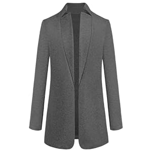 Vhersily Cardigan Blazer Langer Wintermantel Damen Kragen Warm Übergangsjacke Elegant Dünner Wollmantel Langarm Trenchcoat für Business Hochzeit Übergangszeit, dunkelgrau, 50