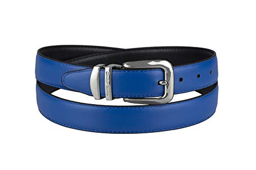 Concitor Reversible Wide Belt ROYAL BLUE & Black Bonded Leather Silver-Tone 50