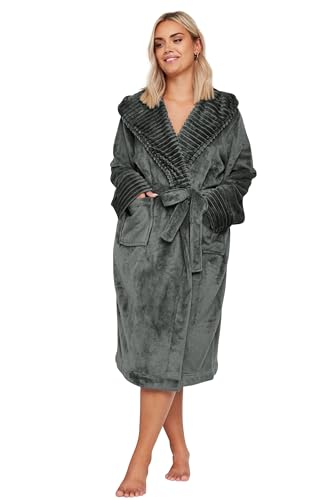 Yours Curve Ribbed Trim Hooded Dressing Gown - Women's - Plus Size Curve