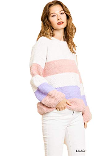 Umgee Womens Multicolor Striped Long Sleeve Round Neck Pullover Sweater (S) #TOP1