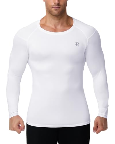 Runhit Kompressionsshirt Herren Langarm, UPF 50+ UV-Schutz Funktionsshirt Atmungsaktiv Laufshirt für Fitness Jogging Laufen Gym, Thermoshirt Männer Sportshirt Kompression Weiß L