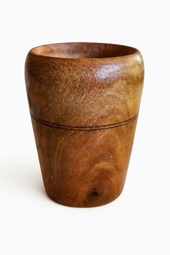 Image of Handcrafted Neem Wood Drinking Glass, Traditional Brown, 15 cm Height, 300 ml Capacity, Natural Wood Grain Finish