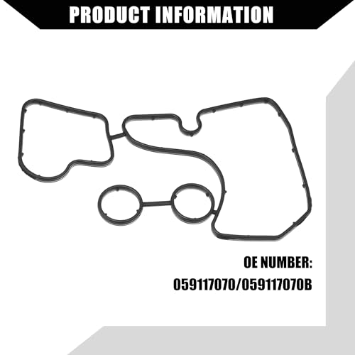 Image of No.059117070 /059117070B Oil Cooler Gasket for Audi A6 3.0L 2014-2016 / Inner Engine Oil Filter Adapter Gasket /Durable Rubber / 1Set Black