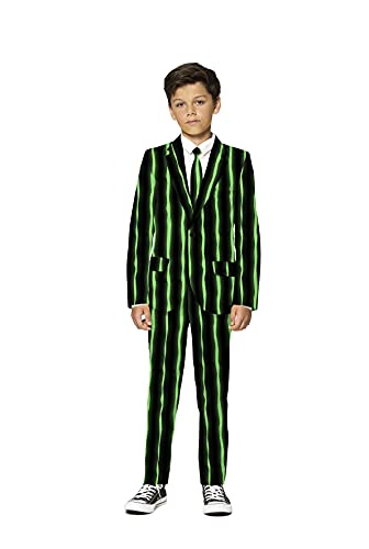 Suitmeister Traje negro con rayas brillantes en la oscuridad para niños, el traje brilla en la oscuridad, perfecto para Halloween, fiestas de disfraces o cualquier otra ocasión, talla S Cover