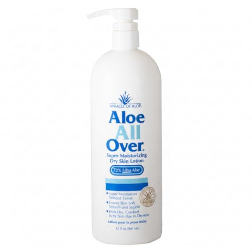 Miracle of Aloe Aloe All Over Super Moisturizing Dry Skin Lotion 32 oz - Made with 72% UltraAloe Aloe Vera Gel. Safe for Everyone: Men, Women, Kids. Restores Dry Skin Fast