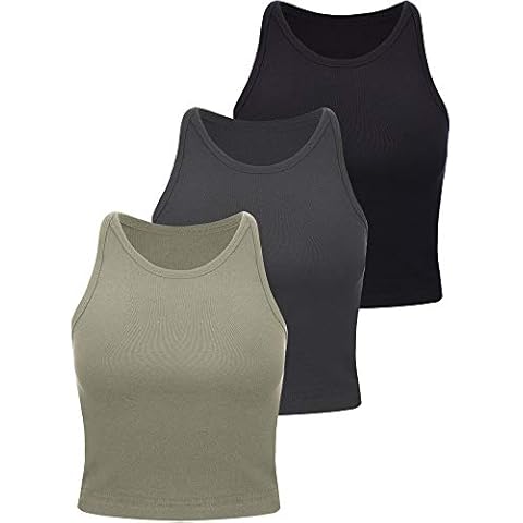3 Pieces Crop Tops Racerback Crop for Women Crop Tank Workout Tops Cotton Basic Sports Crop for Lady Girls (Black, Deep Grey, Olive, Small) Cover
