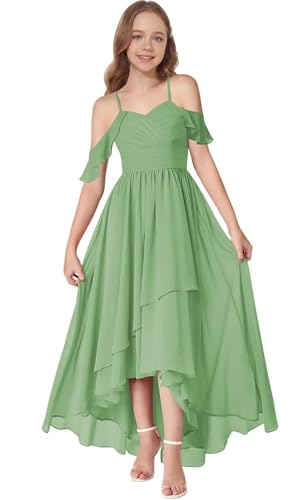 Asymmetrical Junior Bridesmaid Dresses Chiffon Flower Girl Dress Spaghetti Straps Formal Wedding Birthday Party Gown4