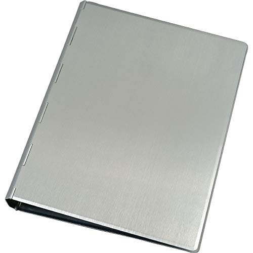 Alassio 40111 - Ringbuch aus Aluminium, Notizringbuch silber, Notizblock Ordner ca. 24,5 × 18,5 × 2,5 cm, Metall Ringordner A5, Alu Ringbuchmappe für Block A5