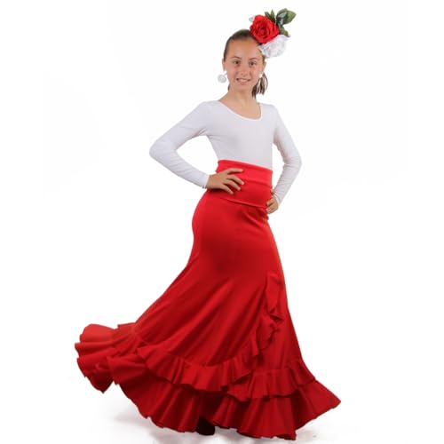 El Rocio desde 1980 Faldas De Flamenco para Niñas Modelo Salón (FR/ES, Edad, 8 años, Regular, Rojo)