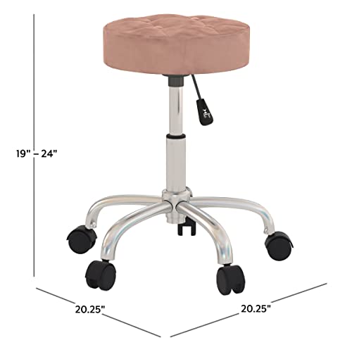 Hillsdale, Nora Metal Adjustable Backless Vanity/Office Stool With Casters For Makeup Room Or Bathroom, Dusty Pink #TOP2