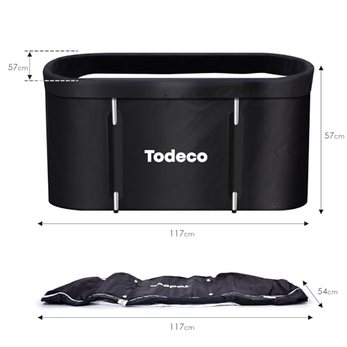 Todeco Faltbare Badewanne, Erwachsene Tragbarer mit Metallrahmen, große Familie, Mobile Spa- für Dusche Heißes Bad Eisbad,120x55x50cm,Schwarz