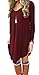 POSESHE Women's Irregular Hem Long Sleeve Casual T-Shirt Flowy Short Dress Wine Red M