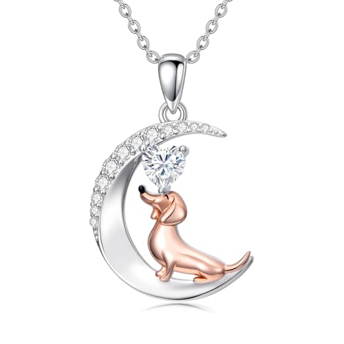 Image of PROESS Animal Birthstone Necklace 925 Sterling Silver Otter /Axolotl /Hippo /Elephant /Dachshund /Monkey /Red Panda Pendant Necklace Animal Birthstone Jewelry Gifts for Women