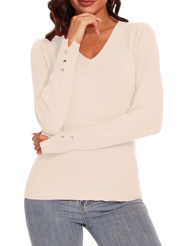 Image of Spicy Sandia Women's V Neck Pullover Sweaters with Dressy Cuffs | Long Sleeve Business Casual Knit Tops