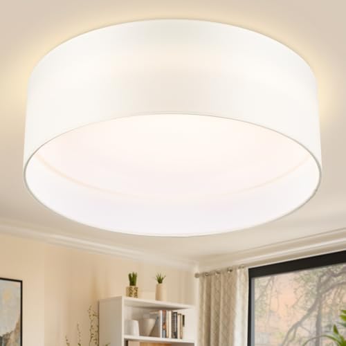 Hamilyeah LED Ceiling Light Flush Mount 24W, White Fabric Flush Mount 12 inch, Traditional Modern Light Fixture Ceiling Mount 5CCT, Simple Ceiling Lighting Fixture, Bedroom, Living Room by Hamilyeah - Used condition - CA$40.84