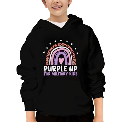 Retro Purple Up for Military Kids Month Military Child Rainbow Hoodies for Teen Girls Boys Kangaroo Pocket Sweatshirt