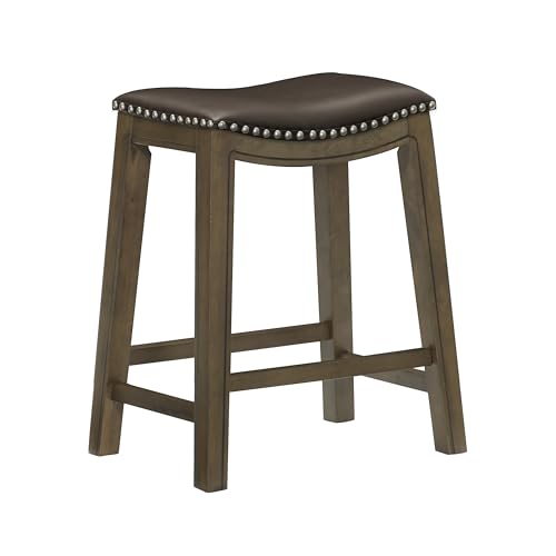 Homelegance Ordway Solid Wood Counter Height Stool - Saddle Kitchen Stool Counter Height Stools for Dining, Armless Chair Seating Options, Perfect for Casual Entertaining Spaces, 25\"SH, Brown
