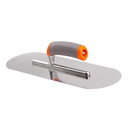 MIVOS Edelstahl Glättekelle 375 x 130 mm - Halbrund - Rostfreie Putzkelle mit ergonomischem Softgriff - Glättbrett für Putz- und Maurerarbeiten - Glättscheibe - MADE IN EU