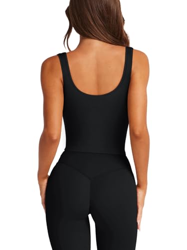 LASLULU Womens Longline Sports Bra Ribbed Seamless Wirefree Padded Tank Tops Medium Support Workout Casual Crop Tops3