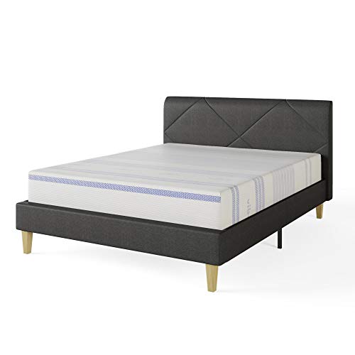 Vibe 12-Inch Gel Memory Foam Mattress With Grey Upholstered Bed Frame With Built-In Headboard, Full #TOP1