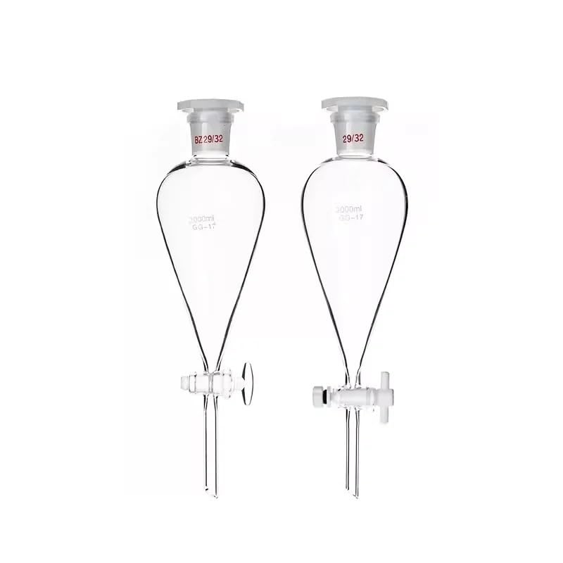 30ml to 1000ml Glass Pear-Shaped Separation Funnel with Glass and PTFE Piston - Ideal for Laboratory Use(500ml (Glass Piston))