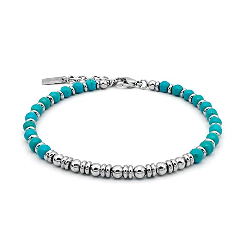 Runda Jewelry Bracciale Da Uomo 4 mm Turchese Con Bracciale Da Uomo Con Perline Regolabile In Acciaio Inossidabile