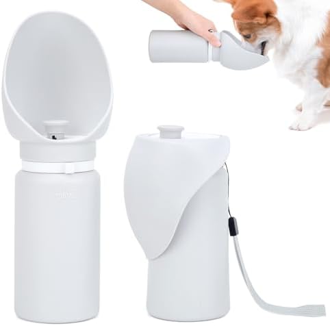 Uncle yang Hunde Trinkflasche für Unterwegs – 550ml Faltbare Wasserflasche für Hunde, tragbarer Wassernapf, auslaufsicher, aus Silikon & PP – Grau