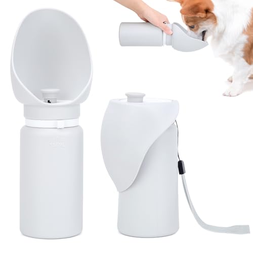 Uncle yang Hunde Trinkflasche für Unterwegs – 550ml Faltbare Wasserflasche für Hunde, tragbarer Wassernapf, auslaufsicher, aus Silikon & PP – Grau