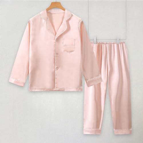 Kids Boys Girls Long Sleeve 𝐏ajamas Satin 𝐏a𝐣ama Set Button Down 𝗦ilk 𝐏ajamas with Long Pants 2 Piece 𝐋oun𝐠ewear2