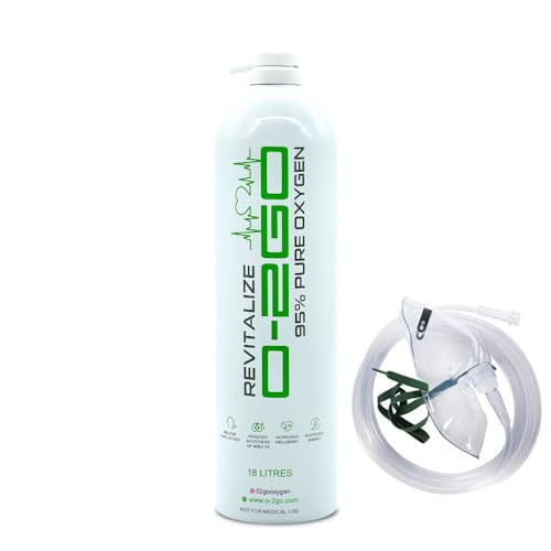 O2GO Oxygen Can 18L with Mask Plus Tube 99.5% Pure Oxygen in Lightweight Portable Canister for Breathing 5-7 Minutes Flow Duration White Can 1 Can 1 Mask