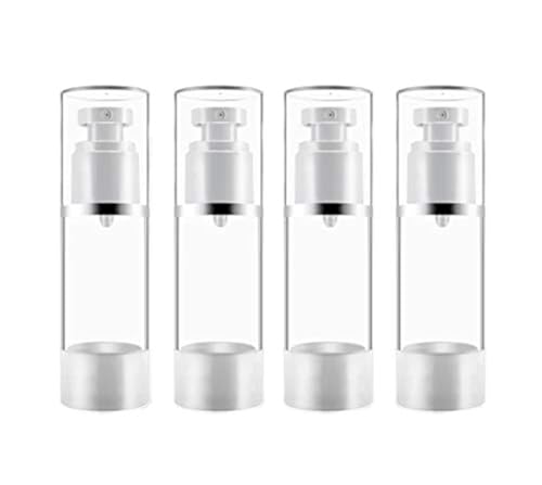 Clear Airless Cosmetic Cream Pump,Empty Plastic Travel Lotion Dispenser Airless Pump Vacuum Container for Shampoo,Liquid Foundation,Face Cream-Pack of 4 (30ml/1 Qunce)