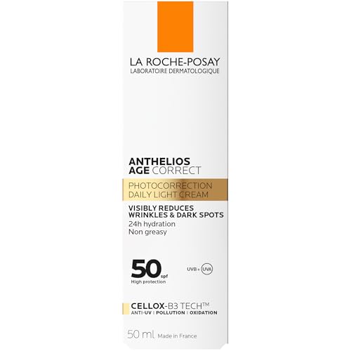 La Roche Posay Gel-Crema Protector Antiedad, Fotocorrector de Uso Diario con SPF50, Corrige Arrugas y Manchas, Mejora la Elasticidad, Fórmula con Cellox-B3 Tech, Anthelios, 50 ml
