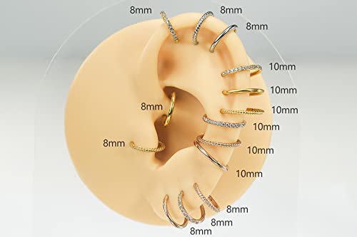 16G 18G 6mm 8mm 10mm Hinged Clicker Segment CZ Twisted Clicker Nose Rings Hoop Helix Cartilage Daith Tragus Sleeper Earrings Body Piercing for Women Men (16G - 8mm - 3Pcs Gold) by HQLA - Used condition - Image 5