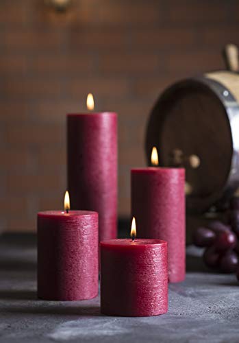 ピラーキャンドル 3個セット 3インチ x 4インチ 無香料 手注ぎ 結婚式 ホーム装飾 レストラン スパ 教会 無煙 コットン芯 バーガンディ [5]