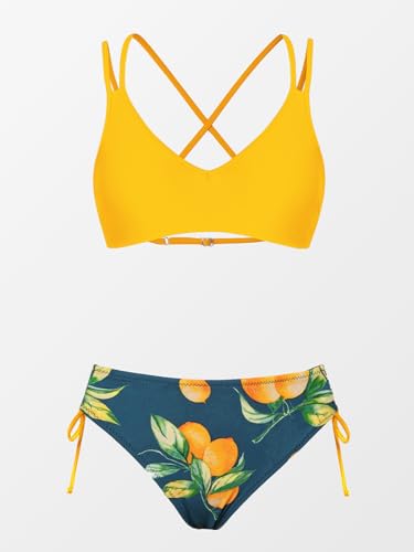 Image of CUPSHE Women Swimsuit Bikini Set Two Piece Bathing Suit Criss Cross Back Strappy Side with Double Spaghetti Straps