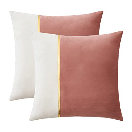 Miulee Pack Of 2 Decorative Patchwork Velvet Throw Pillow Covers With Gold Leather Square Soft Solid Pillowcases Couch Pillows Cushion Covers For Bed Sofa Living Room 12 X 12 Inch Jam #TOP5