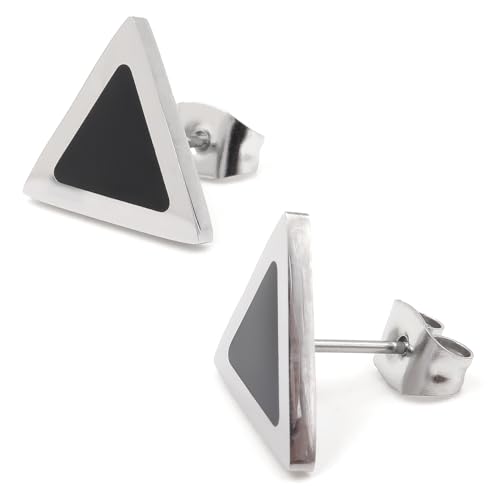 Steelmeup Stainless Steel Black Silver Two Tone Circle Triangle Square Post Stud Earrings