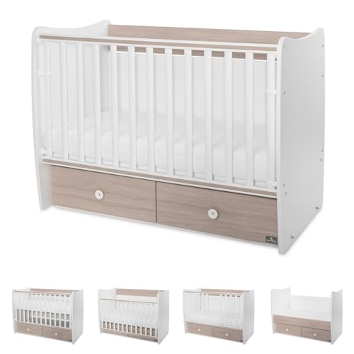 Lorelli Babybett MATRIX NEW Kinderbett 120 x 60 cm, 2 Ebenen, 2 Schubladen weiß braun