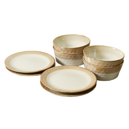 [美濃焼]スモークリース 印花型 5.0皿 切立小鉢 各4点 合計8点 セット ブラウン MEI210-2