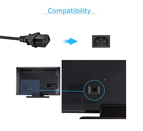 Power Cord Compatible Samsung Panasonic Dynex LCD TV 6 Feet 3 Prong Computer Monitor Power Cable Replacement - Thumbnail 2