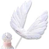 White Angel Wing Cake Toppers, Feather Cupcake Decorations for Wedding, Birthday Party, Anniversary