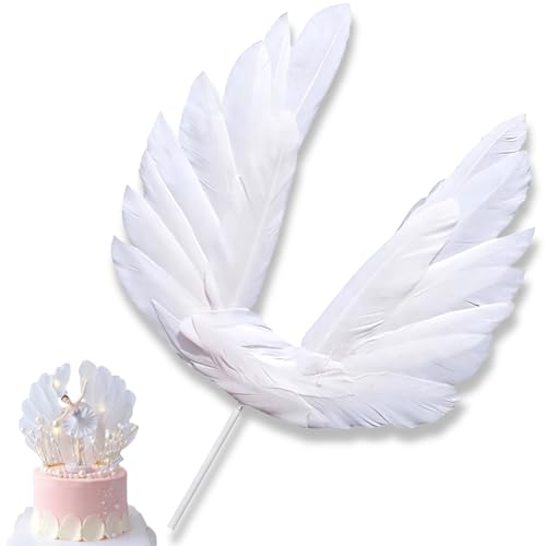 White Angel Wing Cake Toppers, Feather Cupcake Decorations for Wedding, Birthday Party, Anniversary